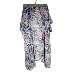 Torrid Floral Print Kimono Top Pink Open Front Short Sleeve Size 1/2